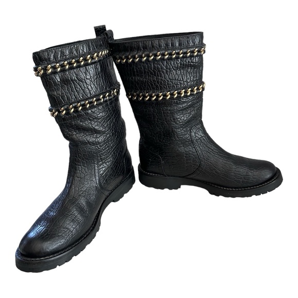 Tory Burch Women's Connell Mid-Calf Boots Size 6 Black/Chain - Picture 2 of 10